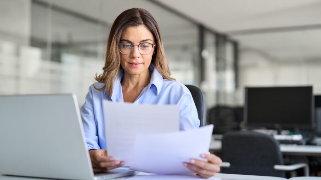 Lawyer looking at papers.